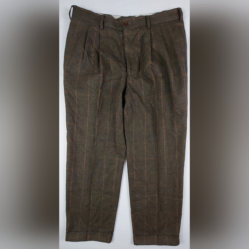 Orvis Signature Collection Pants Mens 38x28.5 Brown Check Wool Cashmere Blend